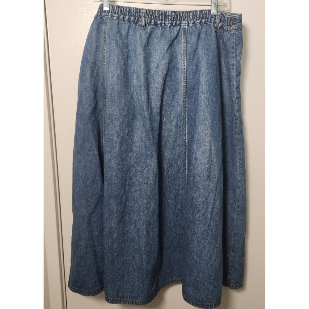 Vtg Gloria Vanderbilt Skirt Sz 22 XL Blue Denim Jean Double Button Front Pockets - Picture 2 of 11